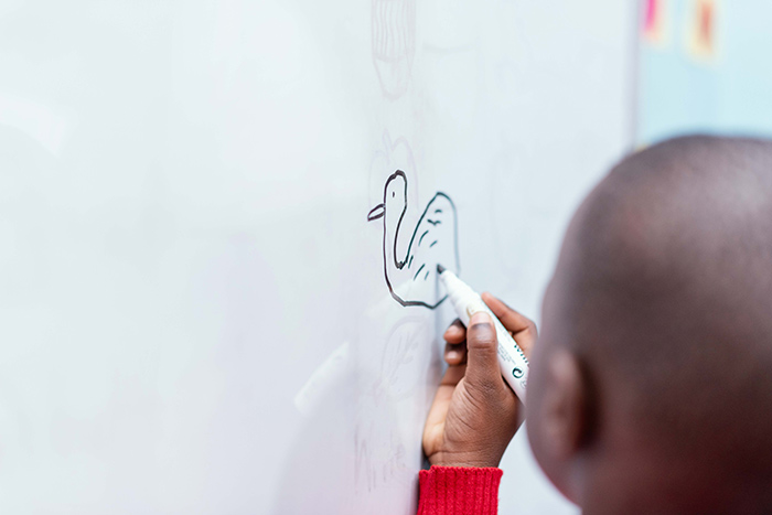 Child drawing a bird