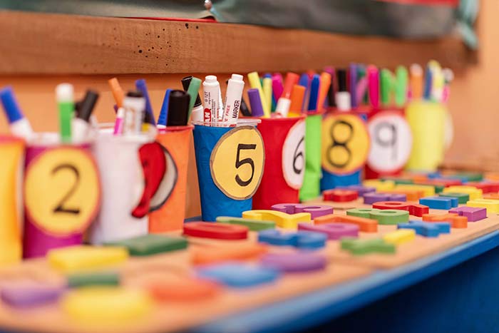 Nursery school color pencils and crayons