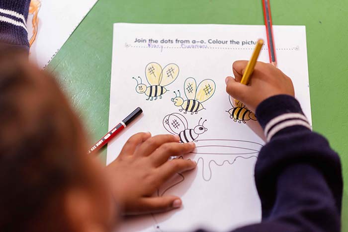 Pre school child drawing bees